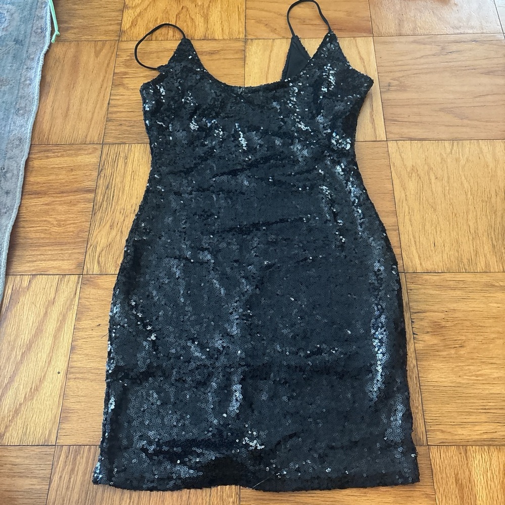 Black Sequin Sleeveless Mini Dress